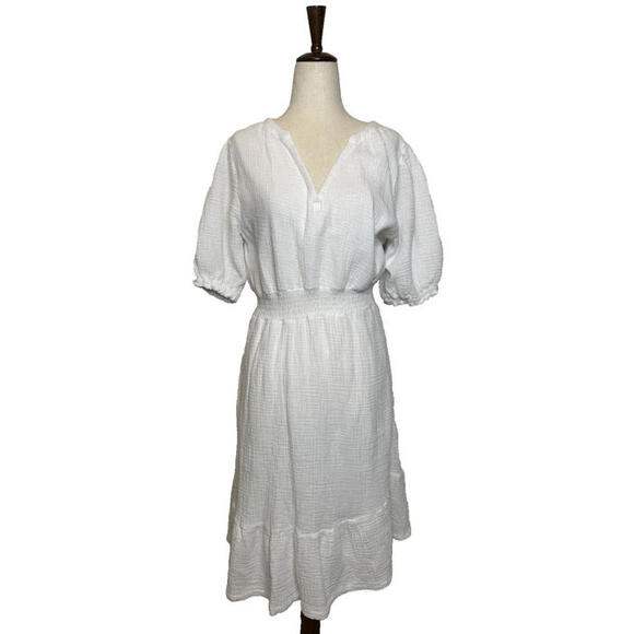 Joie Dresses & Skirts - Joie V Neck Puff Sleeve Midi Dress Gauzy White Bohemian Peasant